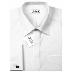 Pánská košile AMJ na manžetové knoflíčky, bílá JDAP018MK, dlouhý rukáv, prodloužená délka