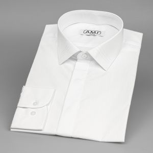 Pánská luxusní košile AMJ bílá JDA018SKL, dlouhý rukáv, zdobený límec