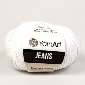 Pletací / háčkovací příze YarnArt GINA / JEANS 62 bílá, jednobarevná, 50g/160m