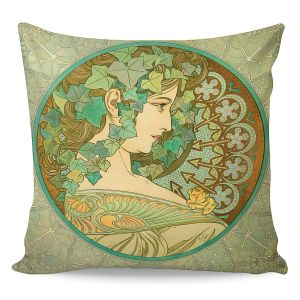 Povlak na polštářek ALFONS MUCHA BŘEČŤAN A VAVŘÍN, zelený, 40x40cm