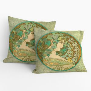 Polštářek ALFONS MUCHA BŘEČŤAN A VAVŘÍN, zelený, 40x40cm