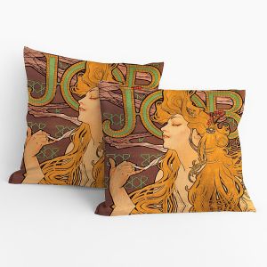 Povlak na polštářek ALFONS MUCHA JOB, hnědý, 40x40cm