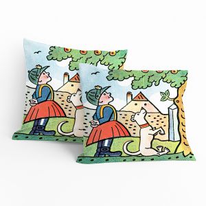 Dětský polštářek JOSEF LADA JOSEF LADA FOUKEJ, FOUKEJ VĚTŘÍČKU, zeleno-světle modrý, 40x40cm