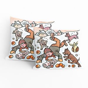 Dětský polštářek JOSEF LADA KOLEDA, KOLEDA ŠTĚPÁNE, bílý zimní vzor, 40x40cm