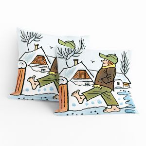 Dětský polštářek JOSEF LADA TEN NÁŠ PAVEL, bílý zimní vzor, 40x40cm