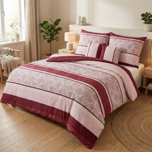 Povlečení KAROLINE 013 vínové pruhy, bavlna hladká, 140x200cm + 70x90cm