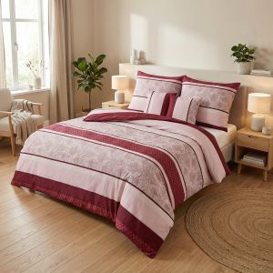 Povlečení KAROLINE 013 vínové pruhy, bavlna hladká, 140x200cm + 70x90cm