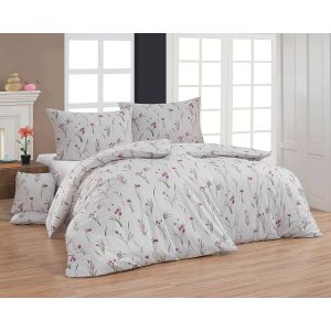 Povlečení Matějovský DANAE, fialové květiny na šedobéžové, bavlna hladká, 140x200cm + 70x90cm