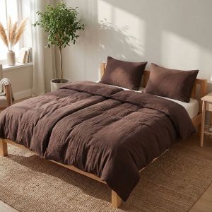 Povlečení Prem MUŠELÍN PREMIUM TMAVĚ HNĚDÉ, jednobarevné, tmavě hnědé, mušelín, 140x200cm + 70x90cm