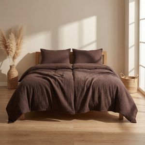 Povlečení Prem MUŠELÍN PREMIUM TMAVĚ HNĚDÉ, jednobarevné, tmavě hnědé, mušelín, 140x200cm + 70x90cm