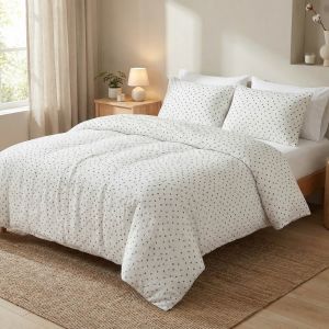 Povlečení MUŠELÍN SW ČERNÝ PUNTÍK, bílé, mušelín, 140x200cm + 70x90cm