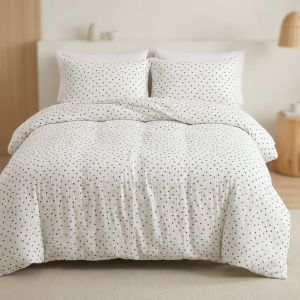 Povlečení MUŠELÍN SW ČERNÝ PUNTÍK, bílé, mušelín, 140x200cm + 70x90cm