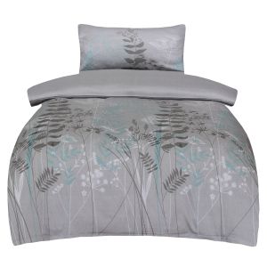 Povlečení NATURA, rostlinný motiv, šedé, bavlněný mako satén, 140x200cm + 70x90cm