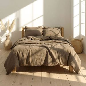 Povlečení Prem MUŠELÍN PREMIUM HNĚDÁ POPELAVÁ, jednobarevné, hnědé, mušelín, 140x200cm + 70x90cm