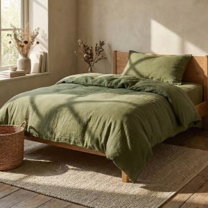 Povlečení Prem MUŠELÍN PREMIUM OLIVOVÁ, jednobarevné, zelená, mušelín, 140x200cm + 70x90cm