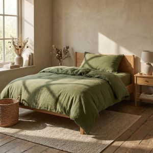Povlečení Prem MUŠELÍN PREMIUM OLIVOVÁ, jednobarevné, zelená, mušelín, 140x200cm + 70x90cm