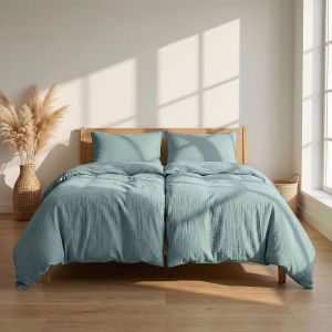 Povlečení Prem MUŠELÍN PREMIUM ŠALVĚJOVĚ ZELENÁ, jednobarevné, mušelín, 140x200cm + 70x90cm