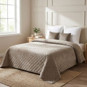 Přehoz na postel AMARANTE TAUPE, hnědý, 220x240cm, dvoulůžkový + 2x povlak 40 x 40cm