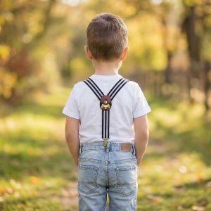 Šle dětské, délka 60cm, šíře 2,5cm, tvar Y, MEDVÍDEK černá bílá, 650400/12
