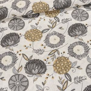 Směsové plátno ARAKIS ŠEDÁ, okrovo-šedé květy, š.140cm (látka v metráži)