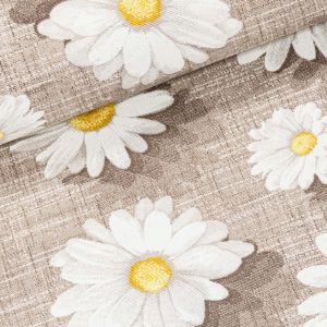 Směsové plátno DAISY, kopretiny na béžové, š.140cm (látka v metráži)
