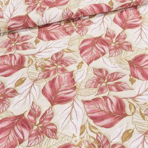 Směsové plátno MILA BORDÓ, vínové listy, š.140cm (látka v metráži)