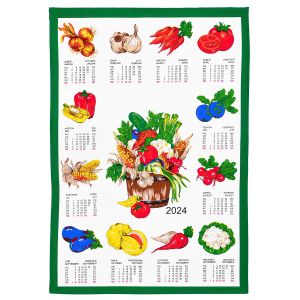 Textilní kalendář, utěrka ZELENINA 2024, zelenina se zeleným lemem, 45x65cm, bez hůlky