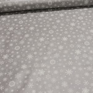 Ubrus PVC s textilním podkladem 1096/2 vánoční, bílé vločky na stříbrné, š.140cm (metráž)