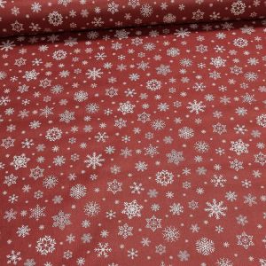 Ubrus PVC s textilním podkladem 1096-3 vánoční, bílé vločky na červené, š.140cm (metráž)