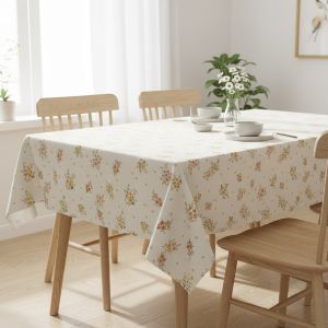 Ubrus PVC s textilním podkladem 1287-2, oranžové květinky na béžové, š.140cm (metráž)