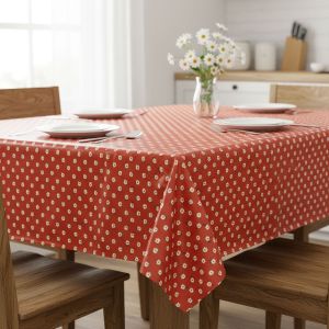 Ubrus PVC s textilním podkladem 1725-02, sedmikrásky na červené, š.140cm (metráž)