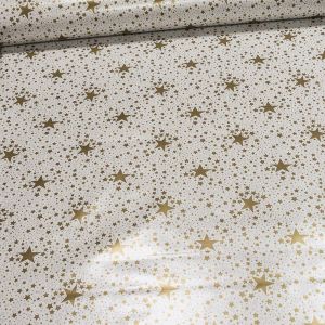 Ubrus PVC s textilním podkladem 226/1 vánoční, zlaté hvězdy na bílé, š.140cm (metráž)