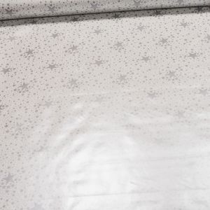Ubrus PVC s textilním podkladem vánoční 226/2 stříbrné hvězdy na bílé, š.140cm (metráž)