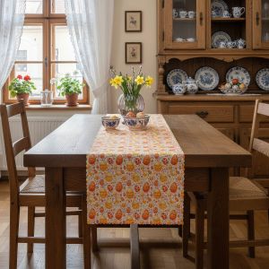 Ubrusovina / štola teflonová úprava, VELIKONOCE, oranžové kraslice, š.38cm (metráž)