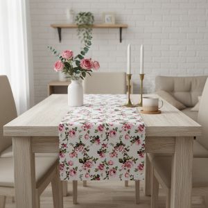 Ubrusovina / štola teflonová úprava, VIOLA, růžové květy, š.38cm (metráž)