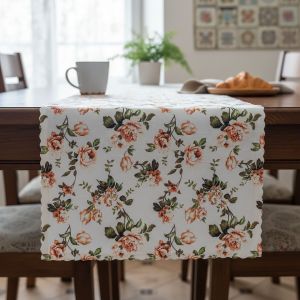 Ubrusovina / štola teflonová úprava, VIOLA, oranžové květy, š.38cm (metráž)