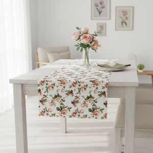 Ubrusovina / štola teflonová úprava, VIOLA, oranžové květy, š.38cm (metráž)