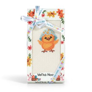 Utěrka KIARA VELIKONOCE 07 vaflová vyšívaná, dárkové balení, kuřátko se skořápkou na smetanové, 1 kus 50x70cm