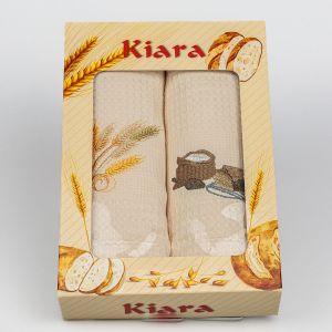 Utěrky KIARA 130 vaflové vyšívané, dárkové balení, pečivo a klasy, krémová, 2 kusy 50x70cm