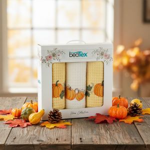 Utěrky vaflové / dárkové balení DÝNĚ, žlutá s výšivkou, 3 kusy 40x60cm