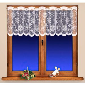 Žakárová vitrážová záclona SNĚHOVÁ VLOČKA, zimní, vánoční vzor s bordurou, bílá (více výšek, v metráži)