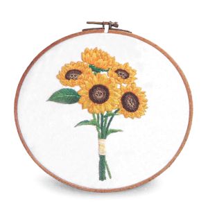 Vyšívací dárková sada s předtištěným motivem 940151/3, slunečnice, žlutá (předtisk, jehly a příze), 15x22cm