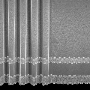 Záclona sablé V233 vyšívaná vzorovaná vlnka, s bordurou, bílá (více výšek, v metráži)