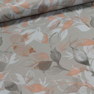 Zatemňovací / termoizolační závěs, blackout 034/055/77, oranžovo-béžové listy, šířka 140cm (látka v metráži)