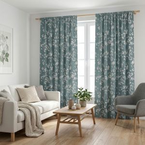 Zatemňovací / termoizolační závěs, blackout 10182-4, bílý vzor, petrolejová, šířka 150cm (látka v metráži)