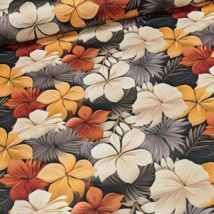 Zatemňovací / termoizolační závěs, blackout 22800/1002, oranžové, béžové a hnědé květy, šířka 150cm (látka v metráži)