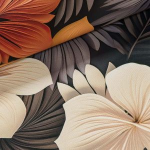 Zatemňovací / termoizolační závěs, blackout 22800/1002, oranžové, béžové a hnědé květy, šířka 150cm (látka v metráži)