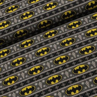 Bavlněný úplet TEPLÁKOVINA 8889154 BATMAN vánoce, žluto-šedá, š.180cm (látka v metráži)