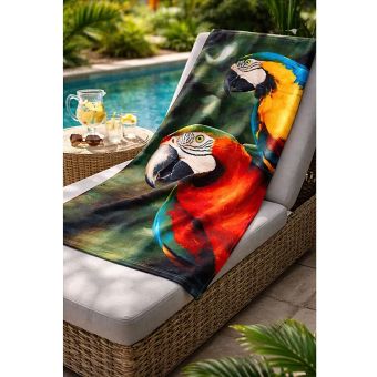 Dětská plážová osuška BAREVNÍ PAPOUŠCI ARA, zelená, froté, 70x140cm