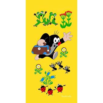 Dětská plážová osuška KRTEK A ŽABKY (Krteček), žlutá, froté, 70x150cm